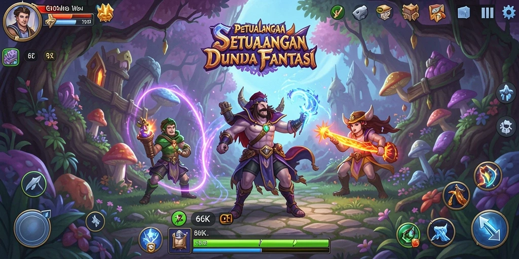 Screenshot menunjukkan gameplay Seru 66K dalam petualangan penuh warna.