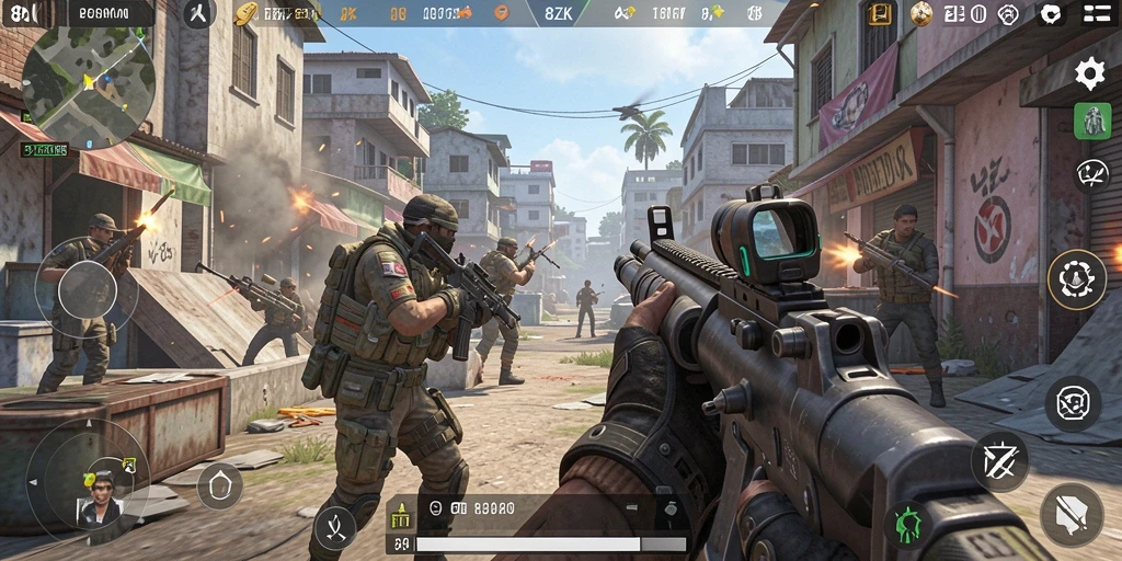 Screenshot 8ZK menampilkan aksi tembak-menembak yang seru dalam gameplay FPS.