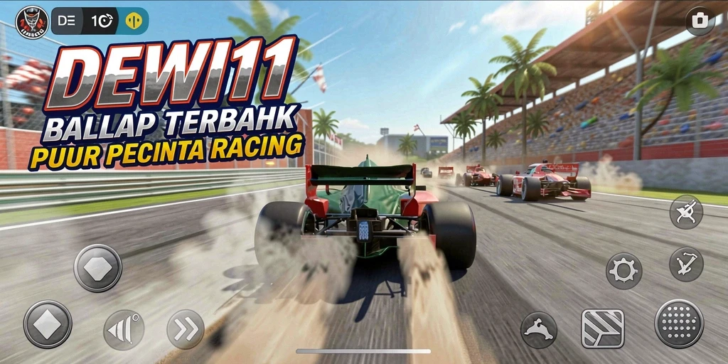 Screenshot gameplay DEWI11 yang memperlihatkan aksi balap yang mendebarkan.