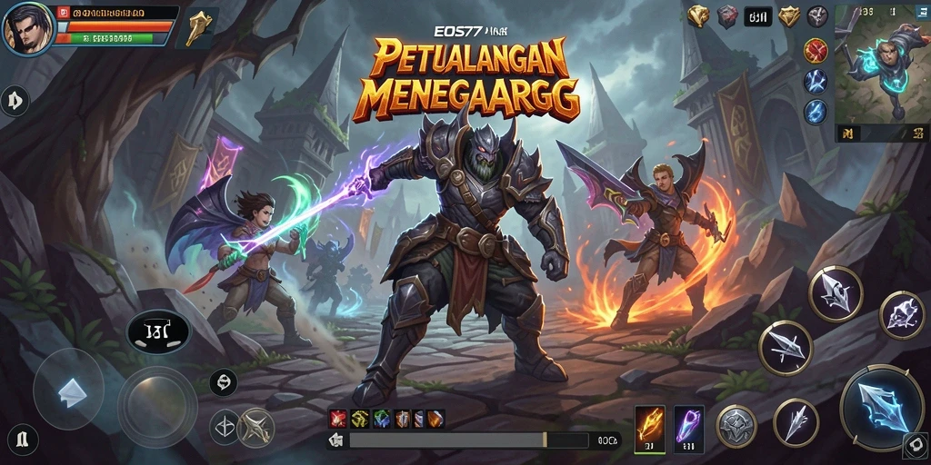 Screenshot utama gameplay ARPG EOS77 dengan aksi pertarungan yang seru.