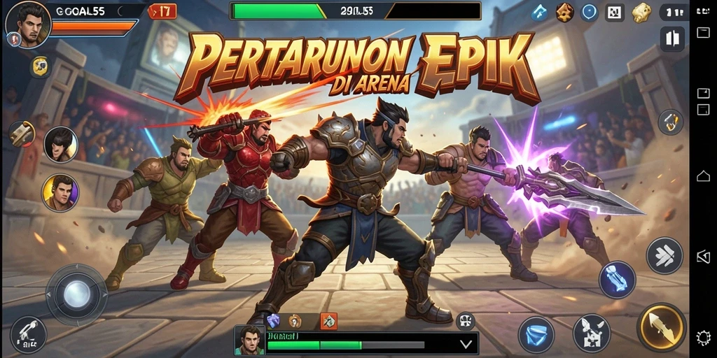 Tangkapan layar dari gameplay GOAL55 yang penuh aksi dan strategi.