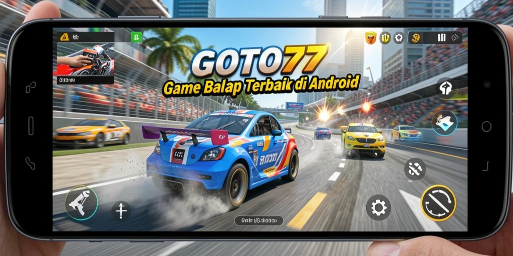 Gameplay mendebarkan dalam GOTO77 dengan kendaraan balap yang cepat.