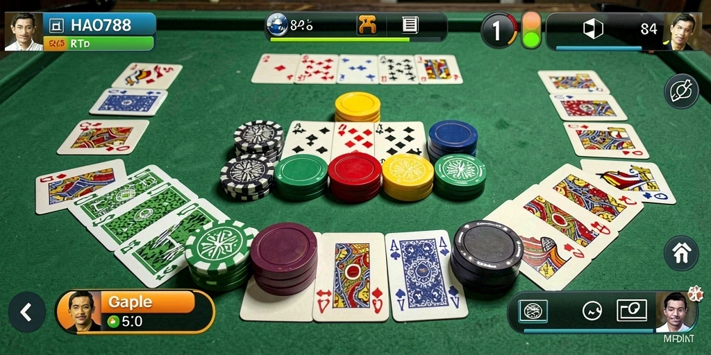 Tampilan gameplay Gaple dalam aplikasi HAO788 yang seru.