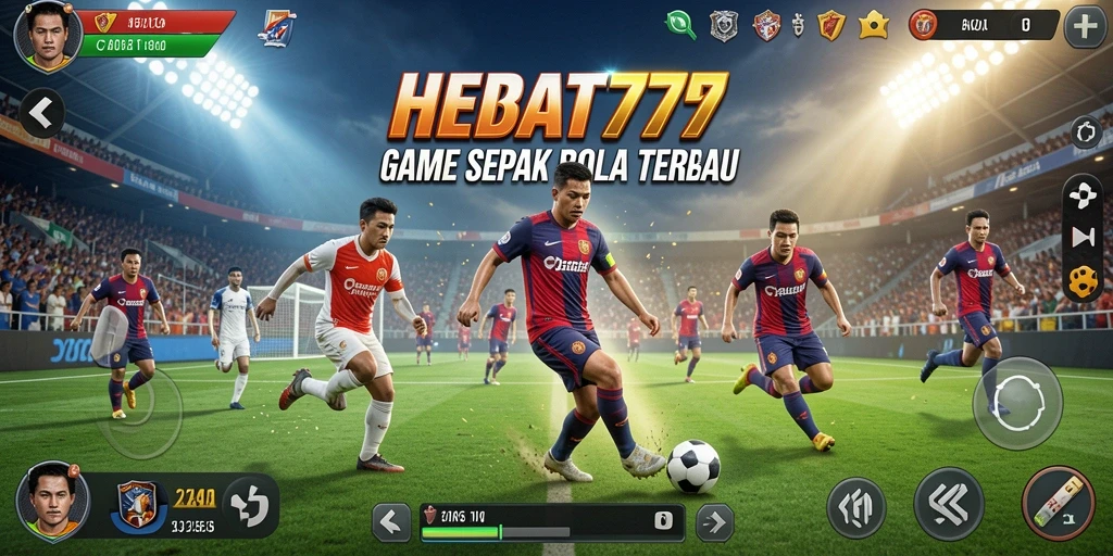 Tampilan gameplay seru HEBAT777 dengan aksi sepak bola mendebarkan.