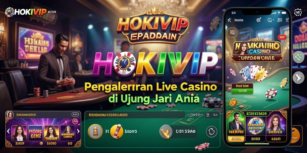 Screenshot HOKIVIP menunjukkan dealer langsung dan permainan kasino yang mendebarkan.