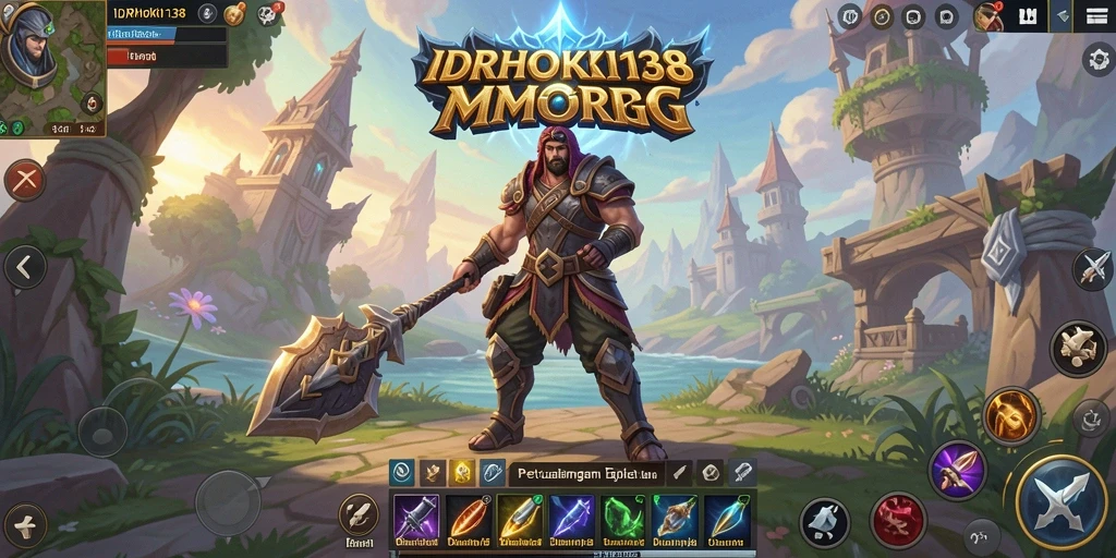 Screenshot gameplay epik dari IDRHOKI138 dengan karakter bertarung di dunia fantasi.