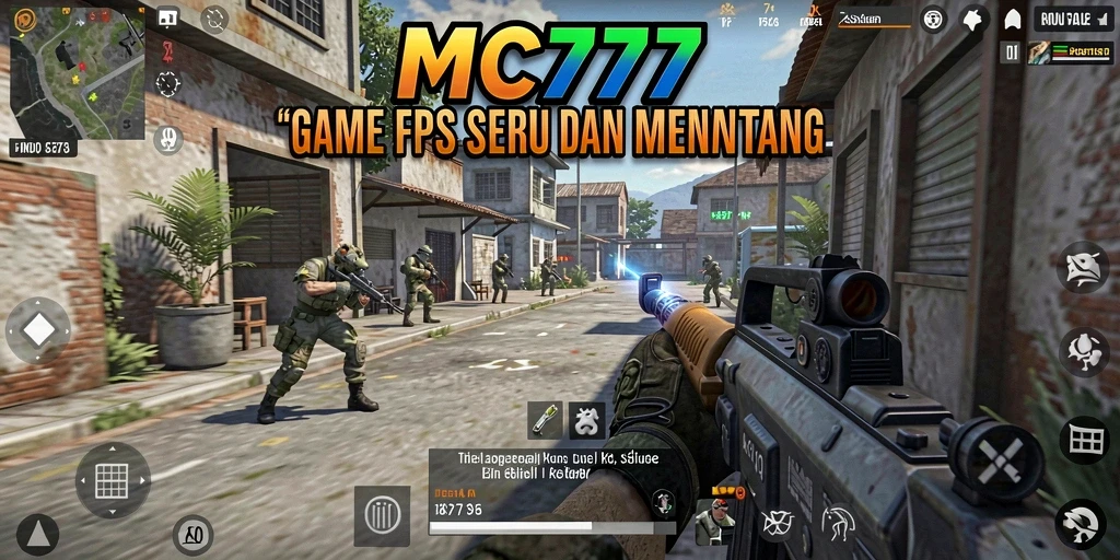 Tampilan gameplay intens MC777 dalam aksi FPS.