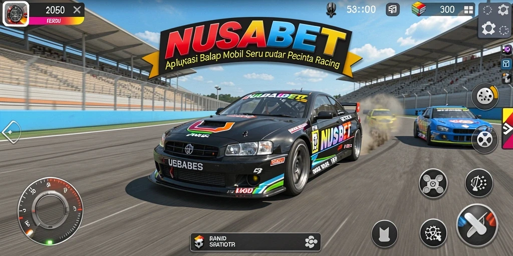 Gameplay balap seru di NUSABET menampilkan mobil yang melaju kencang.