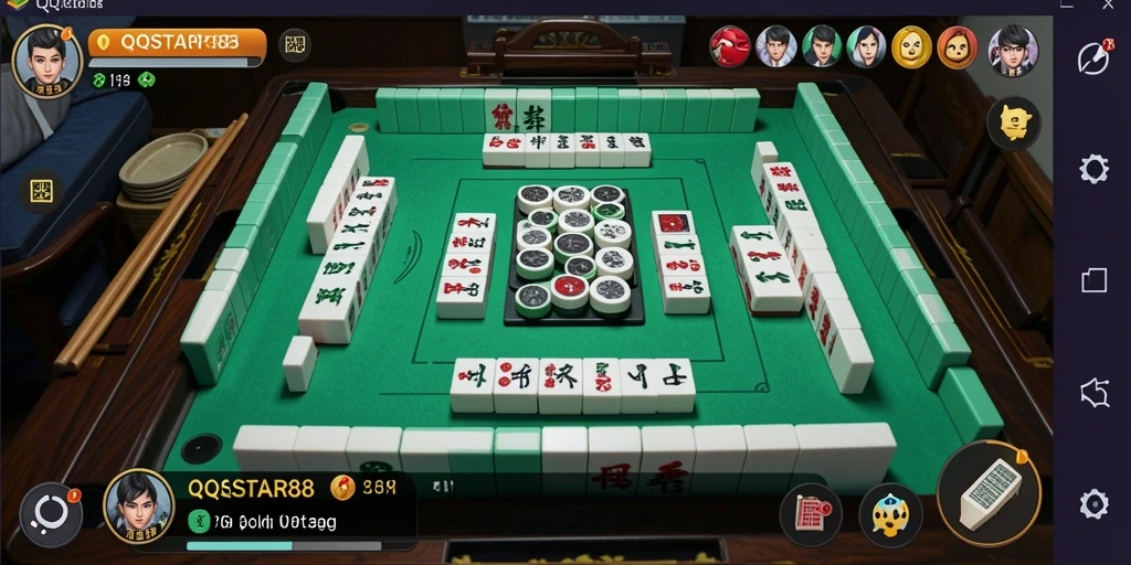 Tampilan gameplay menarik dari QQSTAR88 dengan suasana Mahjong yang menawan.