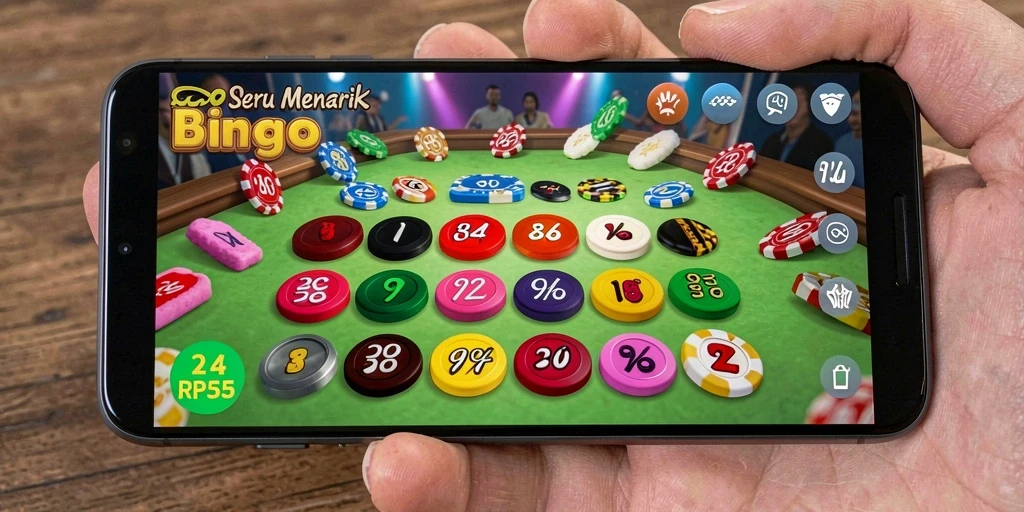Screenshot RP55 menampilkan gameplay Bingo yang penuh warna dan interaktif.