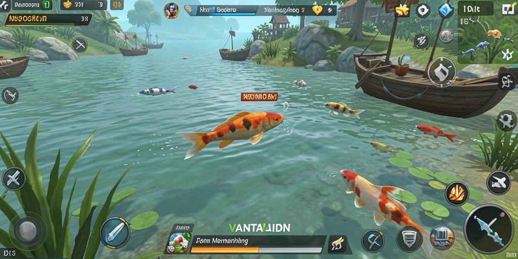 Tampilan gameplay VANTAIDN dengan keindahan lokasi memancing.
